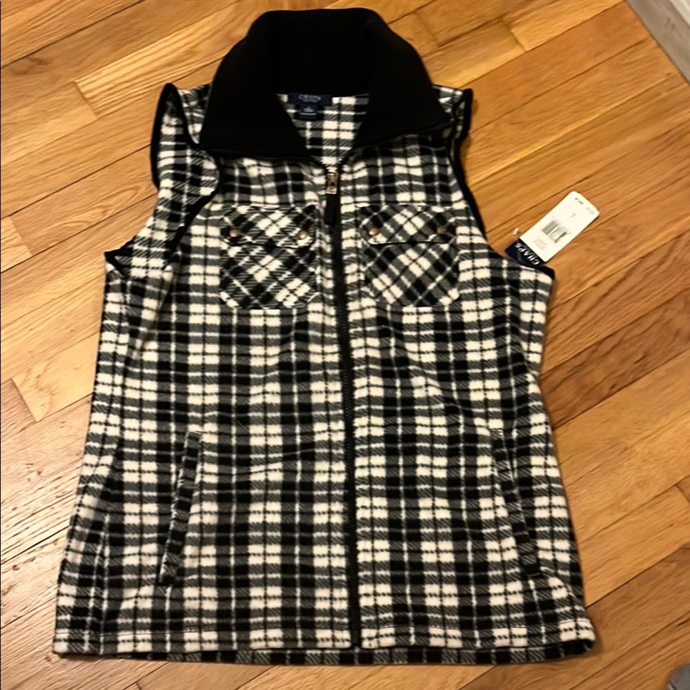 NWT Chaps Women's Black and White Plaid Vest